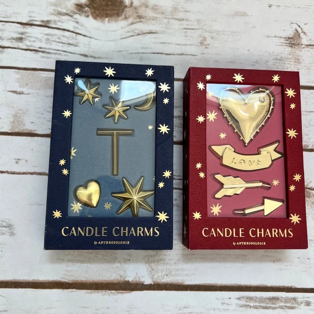 Anthropologie Candle Charms Gold Celestial Letter T Love Heart Set‎ of 2 OS